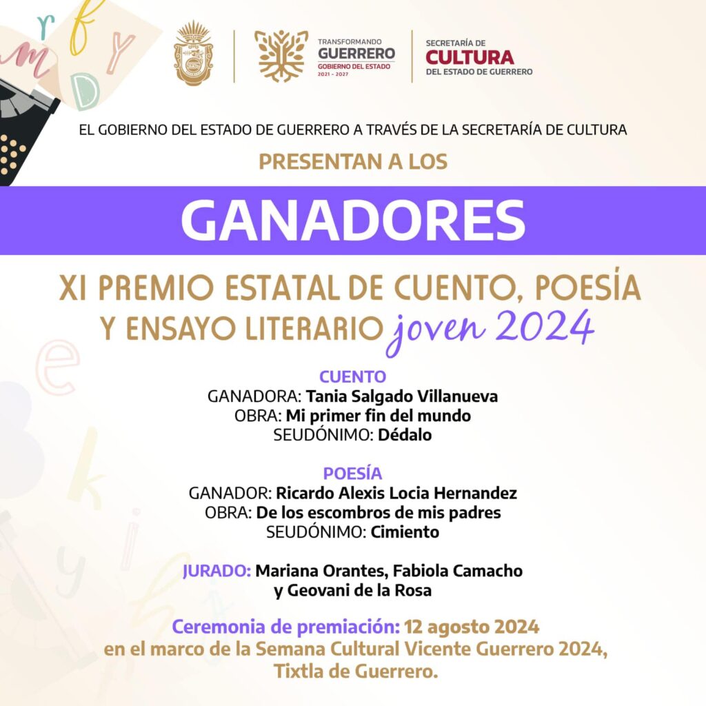 Presentan resultados del XI Premio Estatal de Cuento, Poesía y Ensayo Literario Joven 2024 “Juventud que transforma”